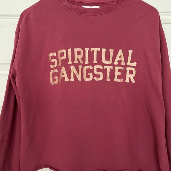 Spiritual Gangster Maroon Long Sleeve Cropped Sweatshirt - Women's Medium - Picture 2 of 7